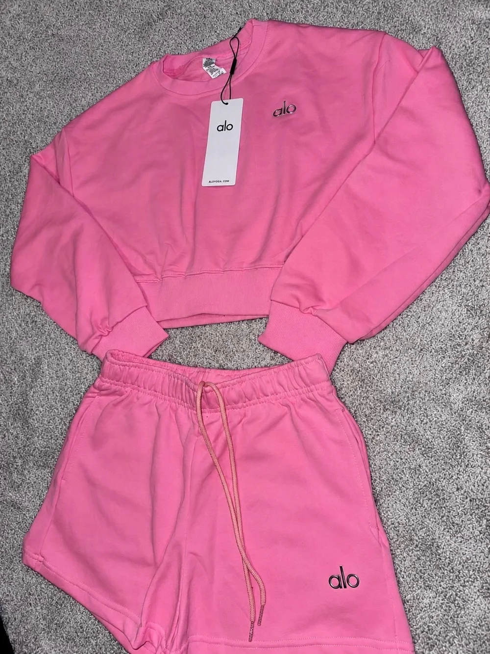 Alo Yoga Pink Sweatshirt & Shorts Set Women’s Size L